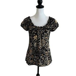 🌟 Carol Rose,Black/Yellow Cap Sleeve Top